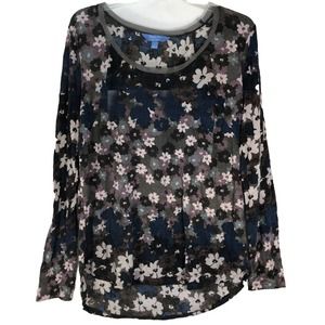 Simply Vera Vera Wang Sz Large Purple Blue Floral Long Sleeve Shirt Blouse-264